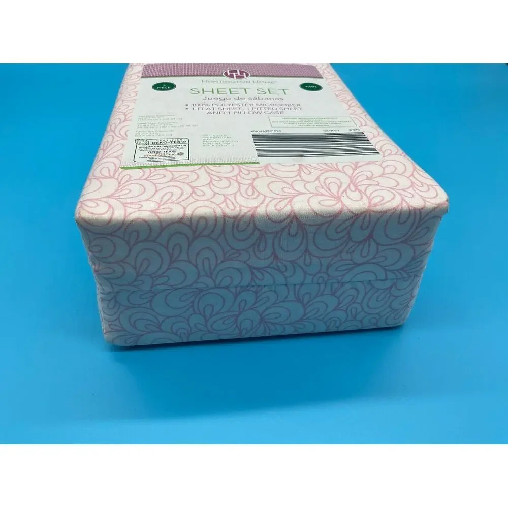 New Huntington Home Twin Bed Sheet Set 100%‎ Polyester 3 Pc Pink Design - Picture 4 of 4